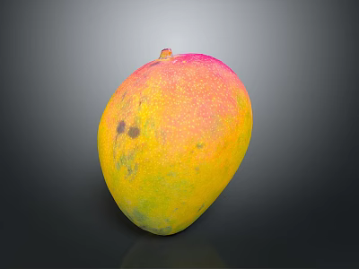Fresh Ripe Mango With Yellow Pink And Green Skin On Black Background 3d model