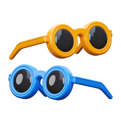 Stylish Yellow And Blue Round Sunglasses With Plastic Frame And Dark Lenses 3d model