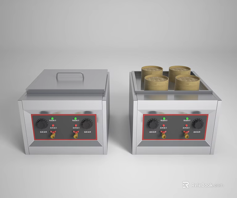 Stainless Steel Commercial Kitchen Equipment With Heating Containers And Control Knobs For Food Service 3d model 