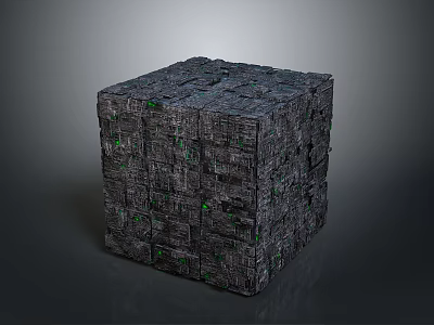 Gray Electronic Device Cube With Circuit Texture And Green Details 3d model