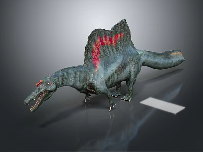 Spinosaurus Dinosaur Model With Gray Green Body Red Sail And Standing Pose 3d model
