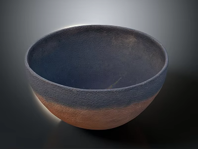 Hand Carved Ceramic Bowl Sculpture With Deep Blue And Brown Gradient Matte Texture 3d model