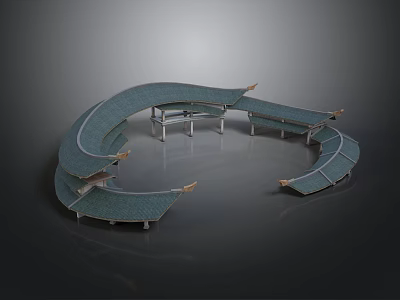 Traditional Curved Architectural Roof Structure With Blue Surface And Wooden Decorative Corners 3d model