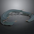 Traditional Curved Architectural Roof Structure With Blue Surface And Wooden Decorative Corners