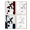 Modern Abstract Wall Decor with Four Panels Spherical Elements Curved Lines Red Silver Blue Green 3d model