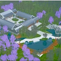 Traditional Chinese Ancient Architecture Surrounded By Lush Trees With Courtyard Pond And Stone Bridge