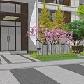 Modern Residential Landscape With High Rise Building Green Trees Neat Lawns And Pedestrian Walkway