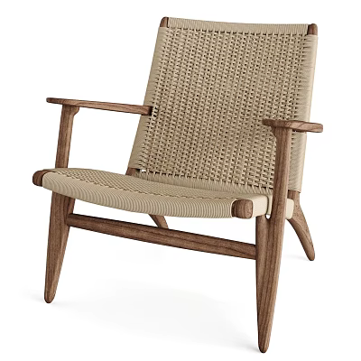 Modern Woven Leisure Chair With Wooden Frame And Comfortable Seat Design 3d model