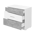 Modern White Bedside Table with Three Gray and White Drawers and Metal Handles