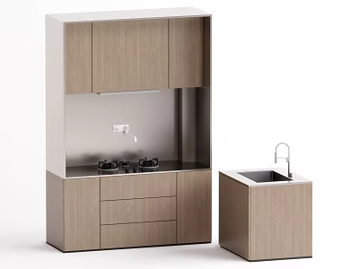 Modern Kitchen Interior With Light Wood Cabinets Stove And Sink Design 3d model
