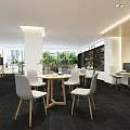 Modern Door Showroom Interior With Wooden And White Doors Tables Chairs And Spotlights