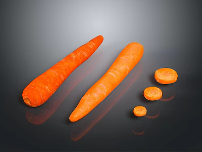 Fresh Orange Carrots With Whole And Sliced Pieces On Dark Surface 3d model