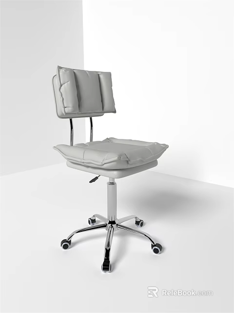 Gray Padded Office Chair With Adjustable Backrest Seat Cushion And Metal Wheels 3d model 