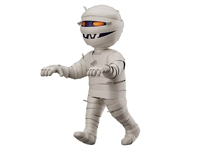 Mummy Toy Figure with Bandages and Glowing Orange Eyes in Walking Pose 3d model