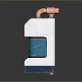 Industrial Equipment Unit With Copper Pipes Blue White Body Control Panel And Radiation Symbol