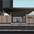 Modern Entrance Hall With Vertical Metal Slats Ceiling Lighting And Marble Floor