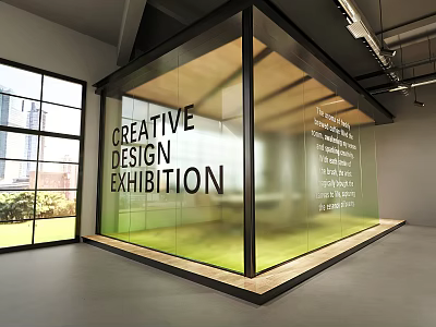Creative Design Exhibition Glass Wall Displaying Text In Modern Interior Space 3d model