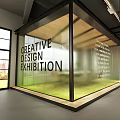 Creative Design Exhibition Glass Wall Displaying Text In Modern Interior Space 3d model