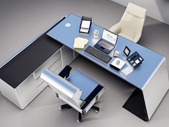 Laptop Desk Printer Office Chair Desk Furnisher Set 3d model