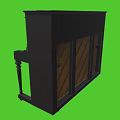 Elegant Black Upright Piano With Ornate Carvings On Green Background