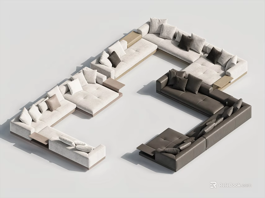Modern Multi seat Sectional Sofa With White Brown Hues And L shaped Design Layouts 3d model 