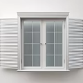 White Window Shutters With Double Glass Paned Window And White Wall 3d model