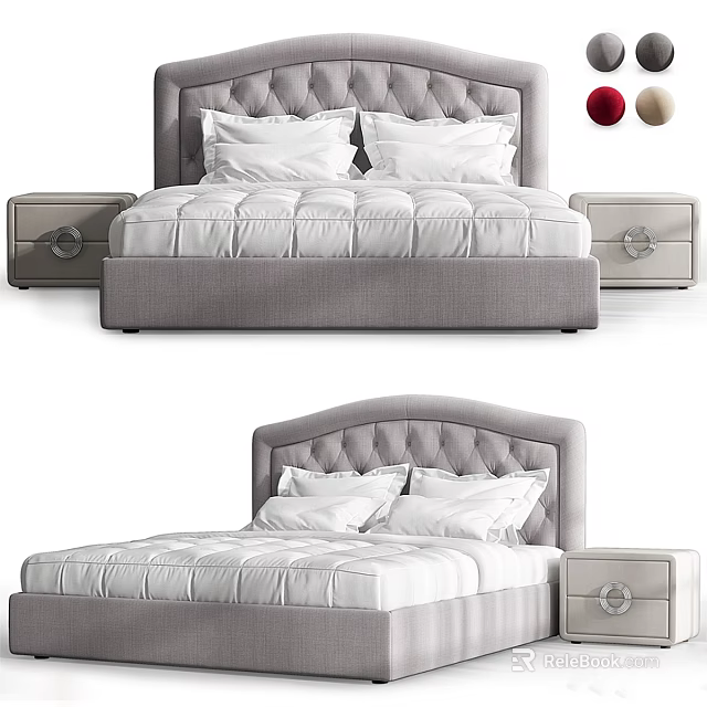 Modern Double Bed Design With Tufted Headboard Gray Frame White Bedding And Nightstands 3d model 