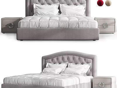 Modern Double Bed Design With Tufted Headboard Gray Frame White Bedding And Nightstands 3d model