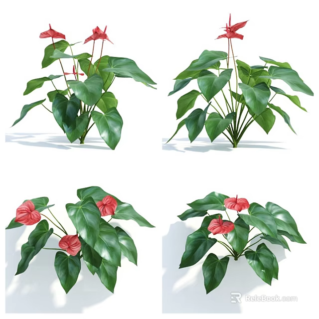 Decorative Bonsai Potted Plants With Lush Green Leaves And Vibrant Red Flowers 3d model 