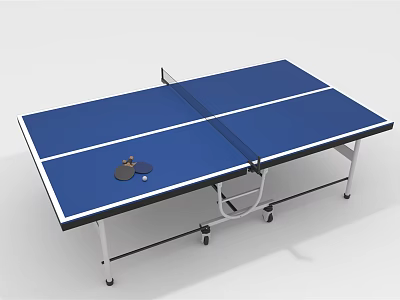 Sports Equipment Table Tennis Table With Blue Surface White Lines Paddles And Ball On Top 3d model