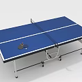 Sports Equipment Table Tennis Table With Blue Surface White Lines Paddles And Ball On Top