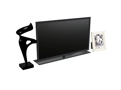 Modern Black TV With Sculpture And Photo Frame In Living Room Interior 3d model