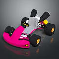 Pink Go-Kart with Large Black Wheels Gray Seat Yellow Accents and Fun Cartoon Design