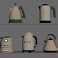Stylish Beige Electric Kettles Displayed On Modern Shelves With Different Designs
