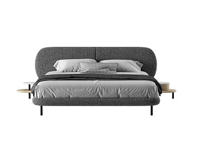 Modern Upholstered Double Bed With Curved Headboard White Sheets And Side Nightstands 3d model