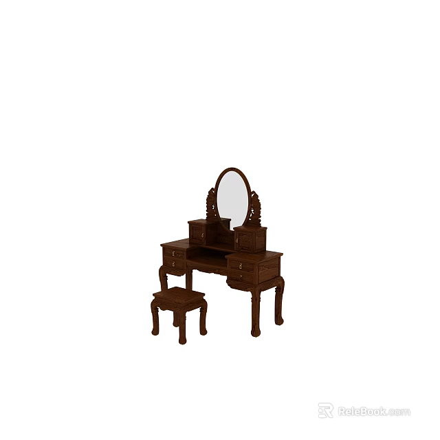 Traditional Wooden Dressing Table Interior Design With Mirror Drawers And Stool 3d model 