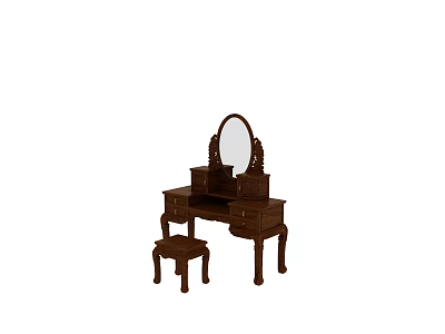 Traditional Wooden Dressing Table Interior Design With Mirror Drawers And Stool 3d model