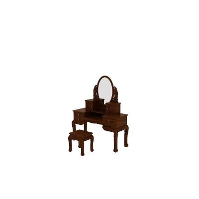 Traditional Wooden Dressing Table Interior Design With Mirror Drawers And Stool 3d model