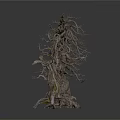 Two Dead Leafless Trees With Rough Trunks One Large Leaning And One Small Upright