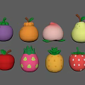 Colorful Cartoon Fruit Toys Including Apple Strawberry Pineapple Peach And Pear Shapes