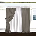 Brown Curtains With White Sheer Panels Hanging On Window For Home Interior Design