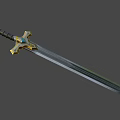 Decorative Mythical Sword With Golden Crossguard Blue Gemstone And Shiny Silver Blade