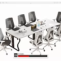 Modern Office Conference Table Setup With Mesh Chairs Laptop And Stationery Items