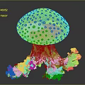 Vibrant Colorful Iridescent Jellyfish Sculpture With Transparent Tentacles And Orange Edges