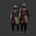 Game Movie Characters In Red Brown Armor With Silver Helmets And Bow Arrows