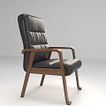 Black Leather Armchair With Wooden Armrests Sturdy Legs And Modern Design