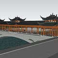 Chinese style wind and rain corridor bridge 3d model
