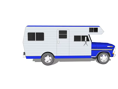 Blue and White Camper Van with Multiple Windows and Roof Extension Structure 3d model