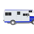 Blue and White Camper Van with Multiple Windows and Roof Extension Structure