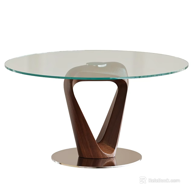 Modern Round Coffee Table With Glass Top And Unique Wooden Base Design 3d model 